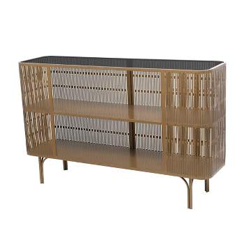 Olivia & May Metal Art Deco Inspired 1 Shelf Console Table with Black Glass Top Gold