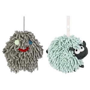 REGALWOVEN 2 Packs Cute Sheep Shape Absorbent Fast Drying Chenille Hand Towels with Hanging Loop 7" x 7" - 1 of 4