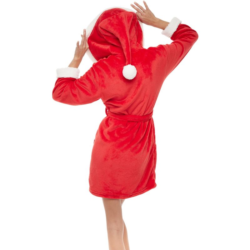 Santa's Helper Red Christmas Hooded Robe for Women, 2 of 4