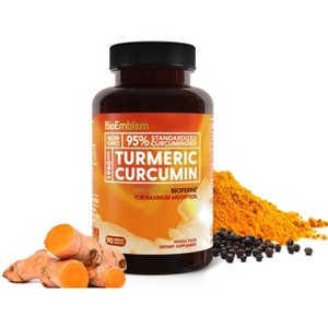 BioEmblem Turmeric Curcumin Supplement with BioPerine Joint Support & Heart Health 90ct - 1 of 4