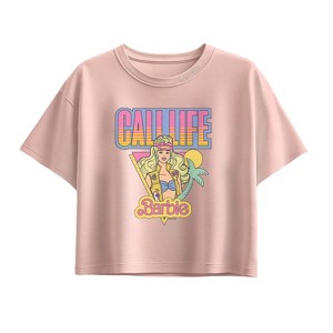 Girls' - Barbie - Cali Summer Short Sleeve Boxy Graphic T-Shirt - 1 of 2