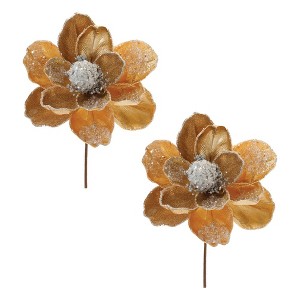 Beaded Gold Magnolia Flower Stem (Set of 2) - 1 of 3