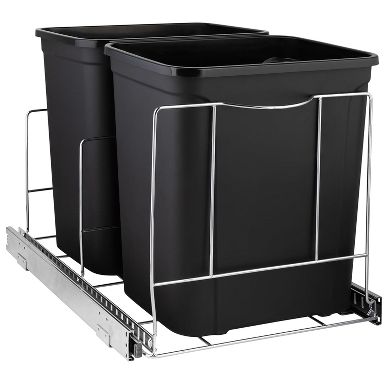 Hold N Storage Pull Out Double Trash Can Under Cabinet – Heavy Duty Metal Sliding System, Adjustable -Cans Not Included- Requires a 17¾'' W Cabinet Opening