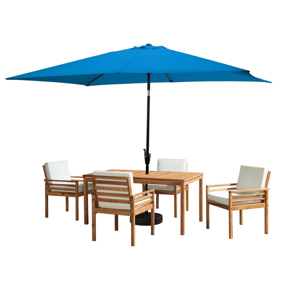 Alaterre Furniture 6pc Outdoor Patio Dining Set, Okemo Table with 10' Rectangular Umbrella Bright Blue