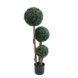 Orieon 45" Artificial Topiary Tree, Triple Ball Boxwood Topiary for Outdoor & Indoor Decor, UV Resistant Faux Milan Grass Plant in Pot, Porch, Garden - 1 of 4