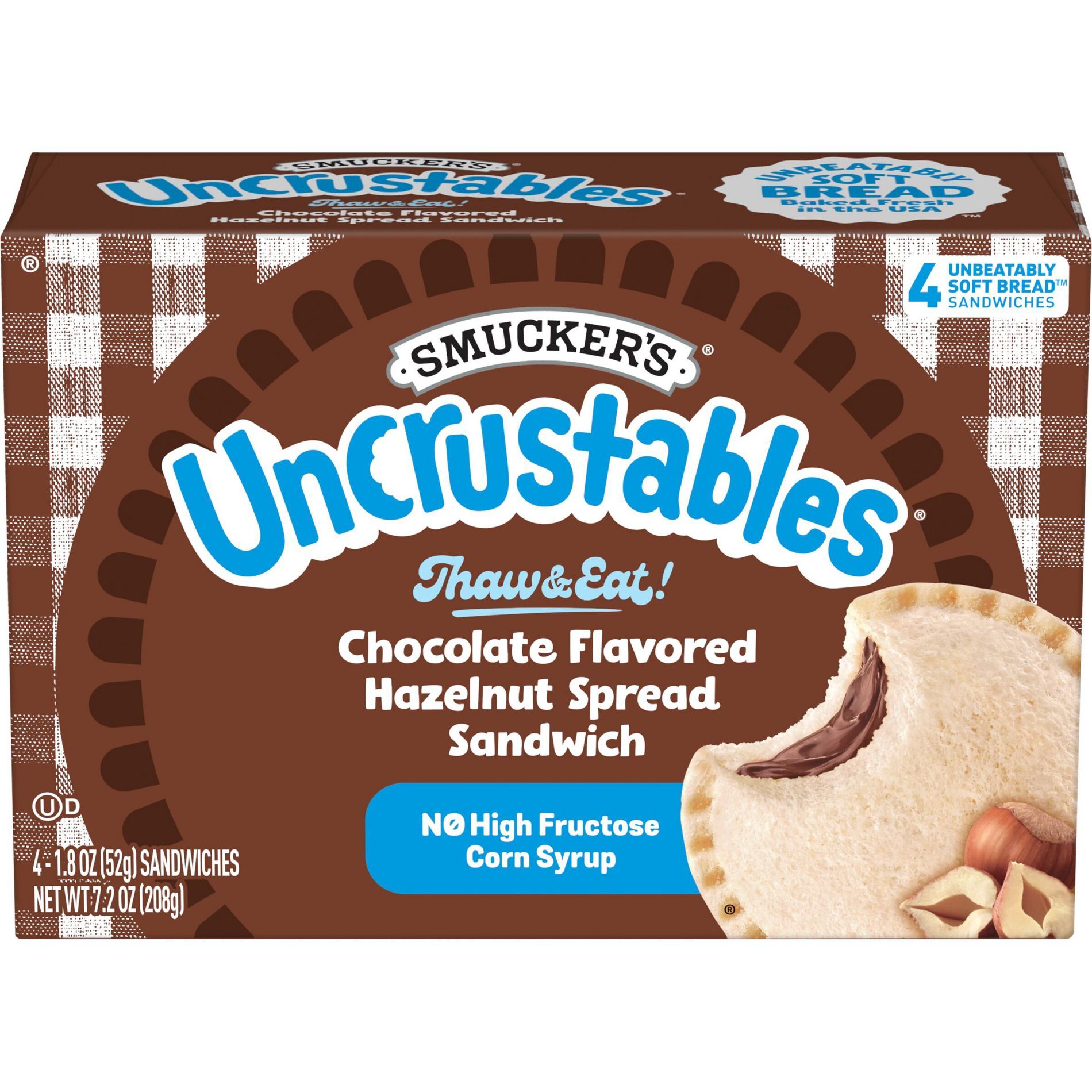 Smucker's Uncrustables Chocolate Flavored Hazelnut Spread Frozen Sandwich - 7.2oz/4ct