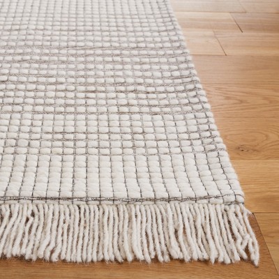 Ivory and Dark Brown Handwoven Wool 8' x 10' Area Rug