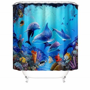 3d Dolphin Shower Curtains for Bathroom Waterproof Fabric Bath Curtain Durable Soft Stylish Bathroom Decor 72x72 Inch - 1 of 1