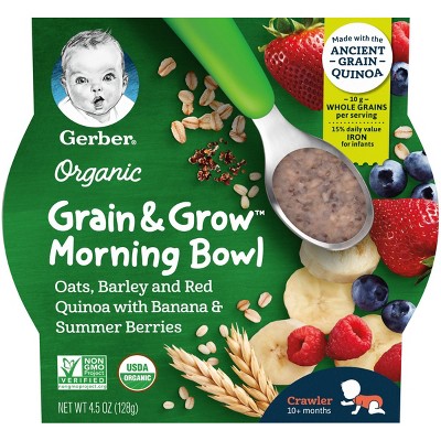 Gerber Organic Grain & Grow Morning Bowl Oats Barley and Red Quinoa with Banana & Summer Berries - 4.5oz