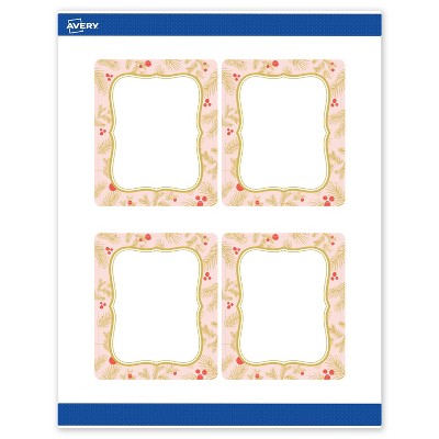 Avery Labels, 4" x 3-1/3", Gold-Pink Berries, Matte, 40ct