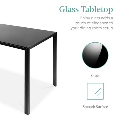 Modern Black Glass Square Dining Table Set with 4 Faux Leather Chairs