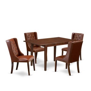 5-Piece Mahogany Finish Solid Wood Top Button Tufted Dining Room Set  (Seats-4) - 1 of 4