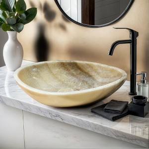 Honey Onyx Marble Vessel Sink - Elegant Oval Design with Translucent Quality - 1 of 4