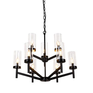 PAKOKULA Modern 9-Light Matte Black Branch Chandelier with Clear Glass Shade - 1 of 4