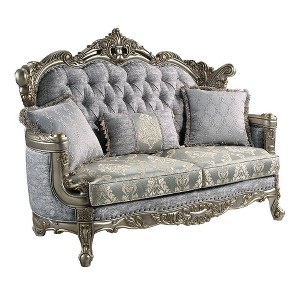 73" Miliani Sofa Fabric and Antique Bronze Finish - Acme Furniture: Leather Upholstery, Wood Frame, Includes 3 Pillows - 1 of 4