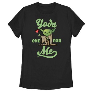 Women's Star Wars Valentine's Day Yoda One for Me Black T-Shirt - 1 of 4