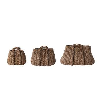 Set of 3 Decorative Seagrass Baskets with Handles Brown/Natural - Storied Home