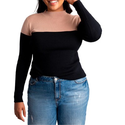 ELOQUII Women's Plus Size Colorblock Sweater