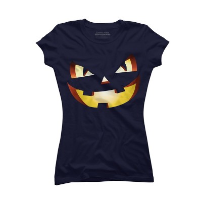 Junior's Design By Humans Halloween Pumpkin Evil Smiley Face By artdim T-Shirt