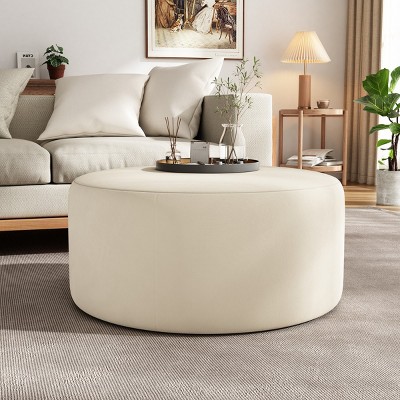 Coolbibila Modern Indoor Velvet Round Ottoman Footstool,Versatile Fabric Upholstered Bedroom Ottoman,Work As Footrest,Seating And Side Table