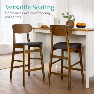 Walnut and Charcoal Upholstered Wood Counter Height Bar Stools, Set of 2
