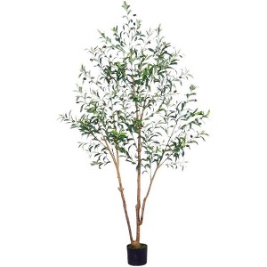 Artificial Olive Tree, Fake Olive Tree, 5 Feet Tall Fake Potted Olive Tree, Natural Wood Trunk, Indoor Decor - 1 of 4