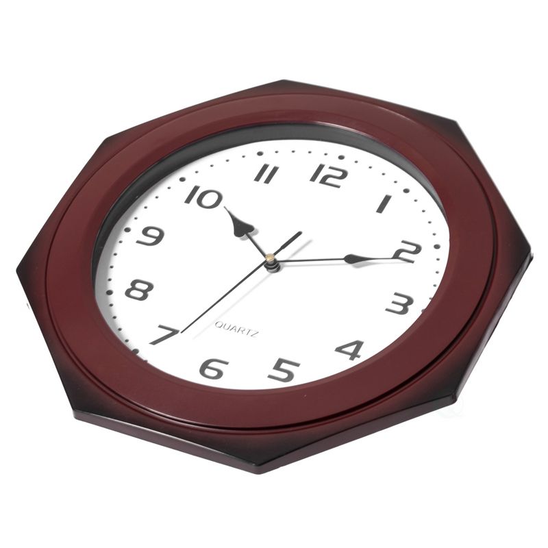 Clockswise Brown Octagon Shaped 11.6-inch Wall Clock - Decorative Wood-Look Plastic Clock for Living Room, Kitchen, or Dining Room - Modern Home Decor, 4 of 9