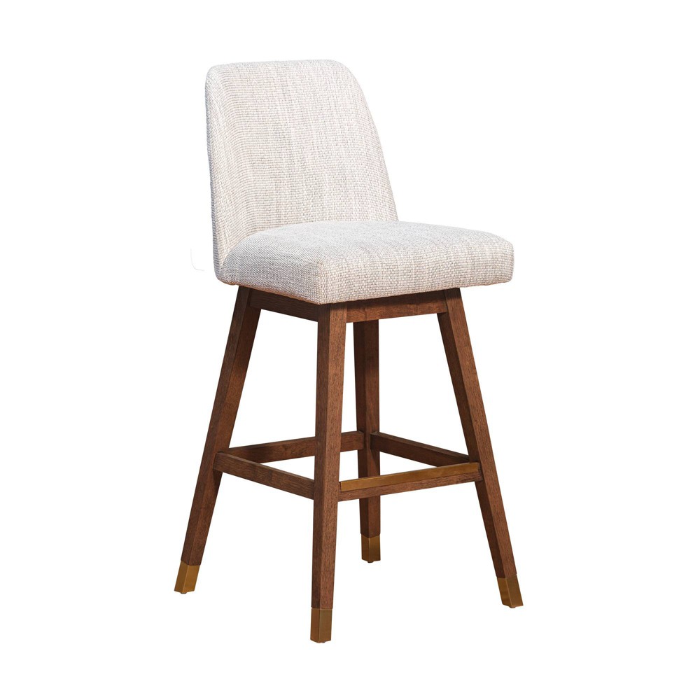 Armen Living Amalie Wood Finish with Fabric Swivel Barstool Brown Oak/Beige