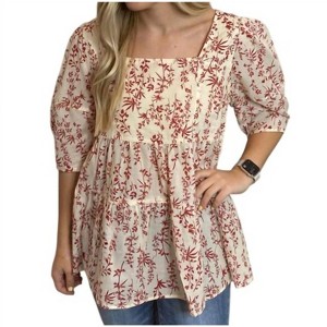 Women's Floral Peasant Top - Easel - 1 of 3