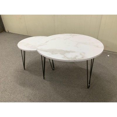 DOMETOUR 27.56'' Round Nesting Coffee Table Set of 2, Marble Top, Metal Base, for Living Room/Bedroom, White