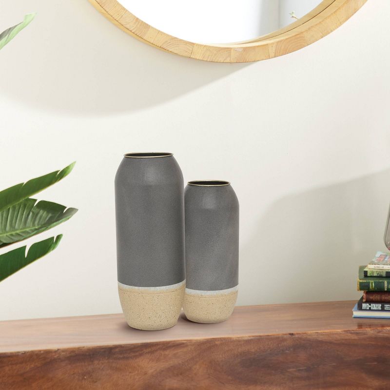 Set of 2 Round Metal Vases Gray/Beige - Olivia &#38; May, 3 of 14