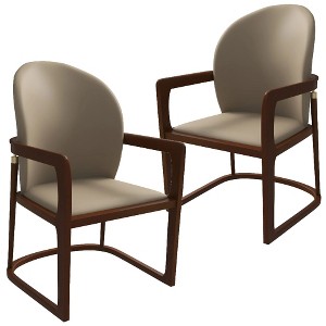 LeisureMod Svelta Leather Dining Chair – Upholstered Mid-Century Modern Accent Arm Chair with Rubberwood Legs for Kitchen or Dining Room Set of 2 - 1 of 4