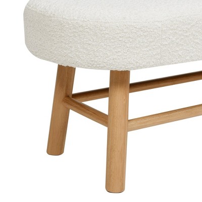 Ivory White Boucle Upholstered Bedroom Bench with Natural Wood Legs