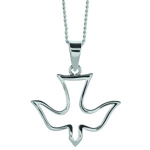 Open, Descending Dove in High Gloss Finish Sterling Silver 18-Inch Pendant Necklace - 1 of 2