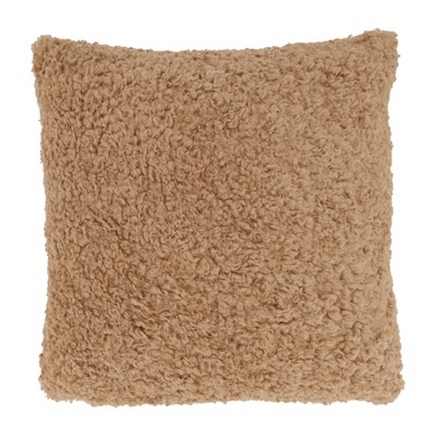 Brown Faux Lamb Fur Euro Throw Pillow Cover, 18"x18"