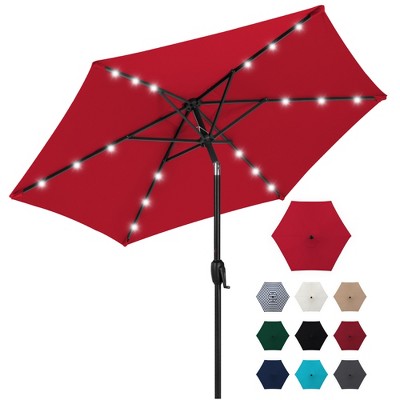 Best Choice Products 7.5ft Outdoor Solar Patio Umbrella for Deck, Pool w/ Tilt, Crank, LED Lights