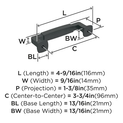 Matte Black 3-3/4" Zinc Cabinet Drawer Pull
