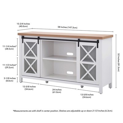 Clementine 58" White and Golden Oak Modern Farmhouse TV Stand