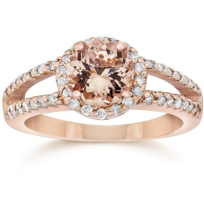Pompeii3 1.65CT Morganite & Diamond Split Shank Halo Ring 14K Rose Gold