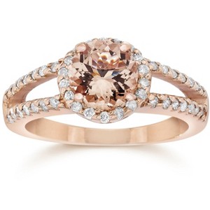 Pompeii3 1.65CT Morganite & Diamond Split Shank Halo Ring 14K Rose Gold - 1 of 4