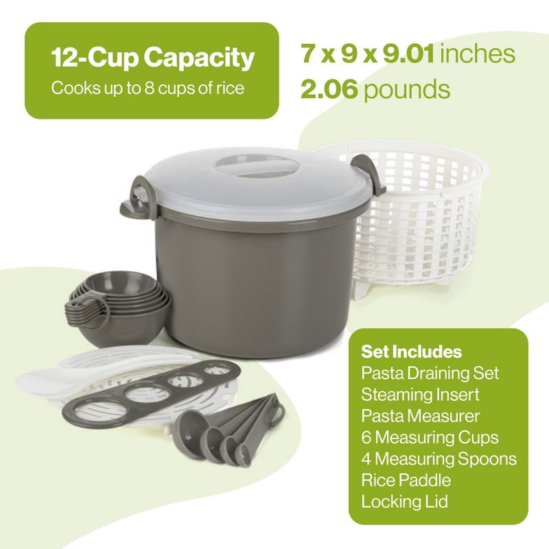Prep Solutions 17 Piece Set Microwaveable Rice and Pasta Cooker with 12 Cup Capacity and Locking Lid Great for Rice, Pasta, and Vegetables, 5 of 8