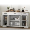 55" Sideboard with Storage Kitchen Storage Cabinet with 3 Drawers, Modern Large Wood Farmhouse Buffet Cabinet TV Stand Coffee Bar White Black - 4 of 4