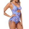 Women's V Neck One Piece Swimwear Summer Casual Back Hollow Side Drawstring Swimsuit Bathing Suit Bikini - 3 of 4