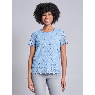 Jones New York Short Sleeve Lace Top