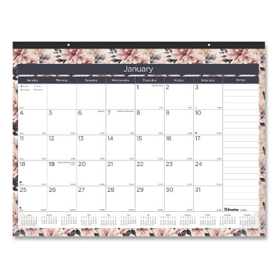 Monthly Desk Pad Calendar, Floral Artwork, 22 x 17, Black Binding, White/Multicolor Sheets, 12-Month (Jan-Dec): 2026