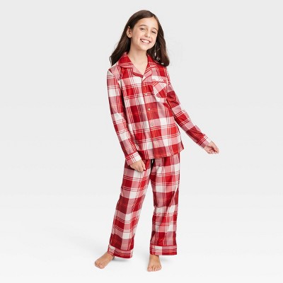 Kids' Tartan Plaid 2pc Pajama Set - Hearth & Hand™ with Magnolia Red/Cream