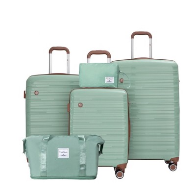 NAYSAYE Luggage 5 Piece Set with Travel Bag and Toiletry Bag TSA Lock Spinner Wheels for Travel, Green, 18.7"*11.22"*29.13"