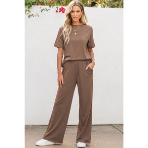 Smoke Gray Solid Color T Shirt 2pcs Wide Leg Pants Set - 1 of 1