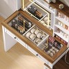 Vanity Desk with Lights, Farmhouse Makeup Vanity Table with Power Strip, Glass Tabletop Vanity Table with 5 Drawers, Vanity Mirror Table for Bedroom - 3 of 4