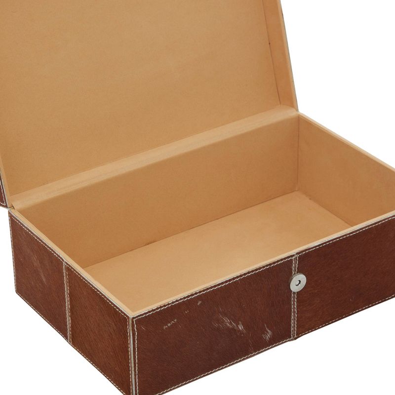 Set of 2 Cowhide Leather Decorative Boxes Brown/White - Olivia &#38; May, 5 of 19
